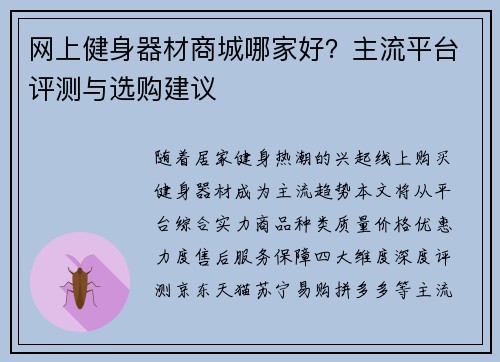 网上健身器材商城哪家好？主流平台评测与选购建议